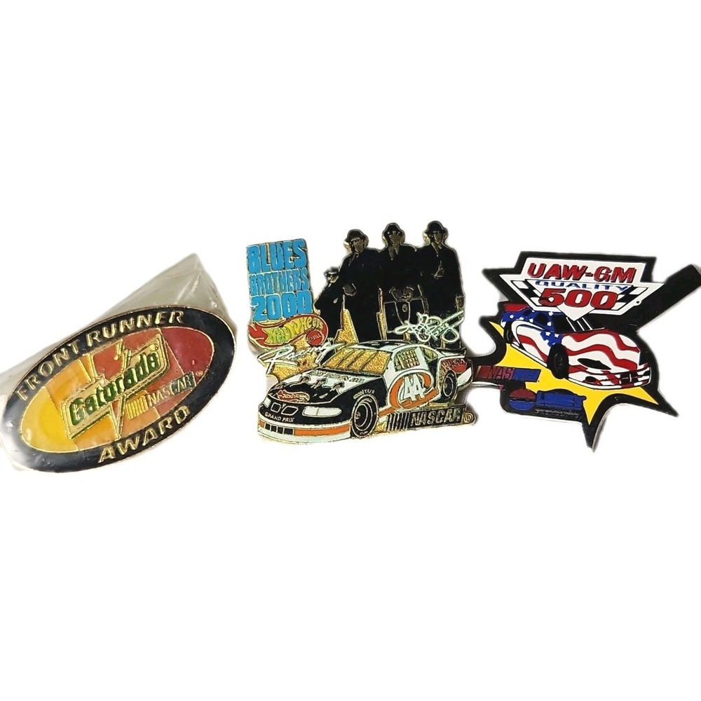 Lot 3 VTG NASCAR Racing Hat Pins Gatorade Front Runner, Blues Brothers, UAW-GM